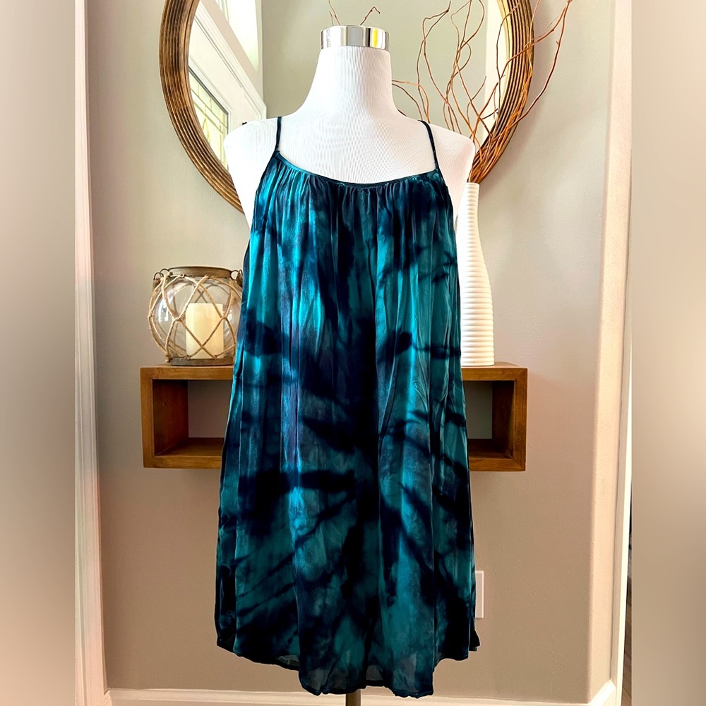 Young Fabulous and Broke Teal Blue Tie Dye Swing Dress Small